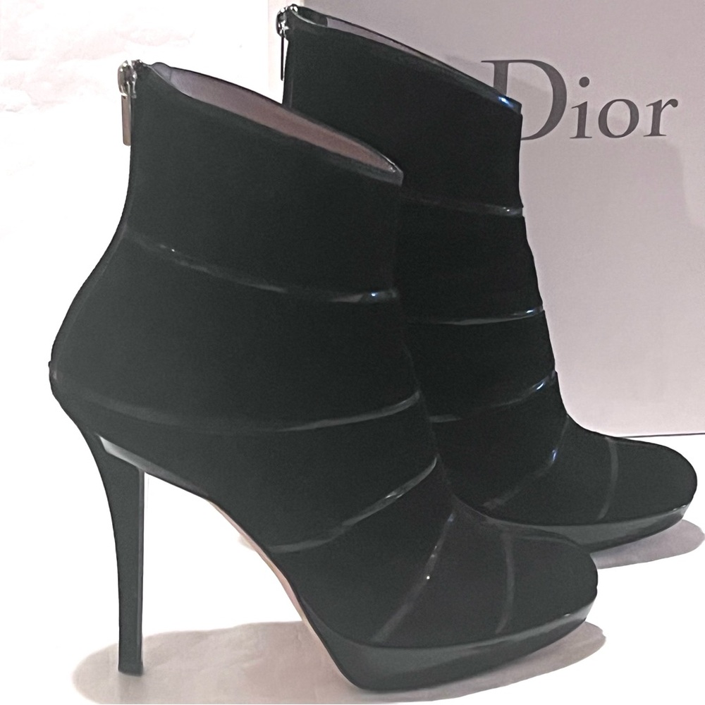 Dior Graphic Suede/Patent Leather Black Ankle Boots Size 40 - Picture 3 of 17